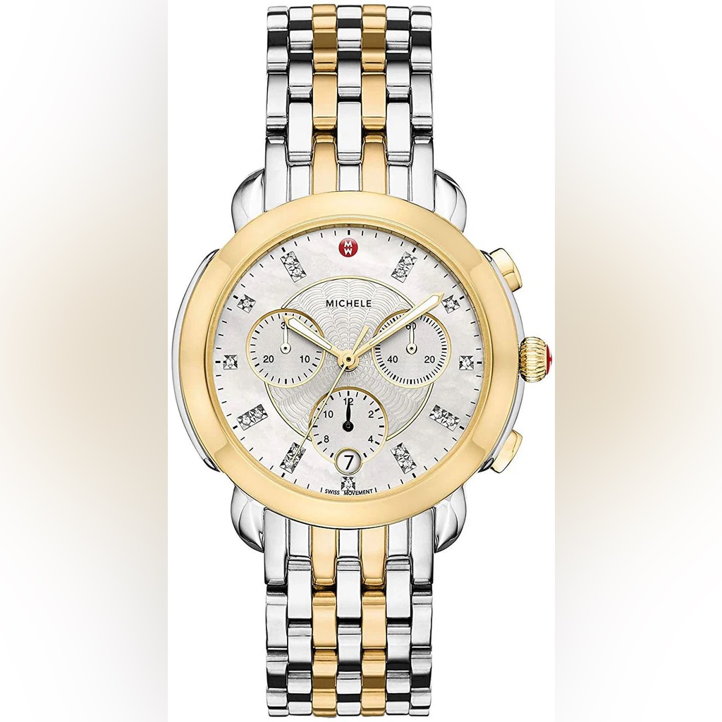 Michele TwoTone Gold And Silver Diamond Dial Chronograph Watch
